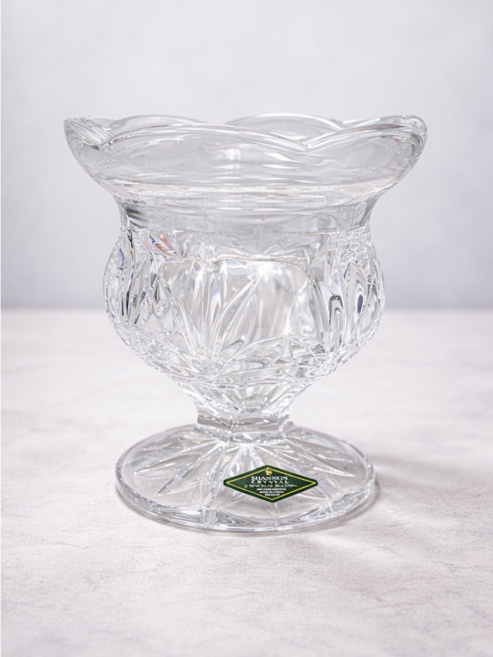 Shannon Crystal Pedestal Bowl 24% Lead Cut Glass Scalloped Vintage
